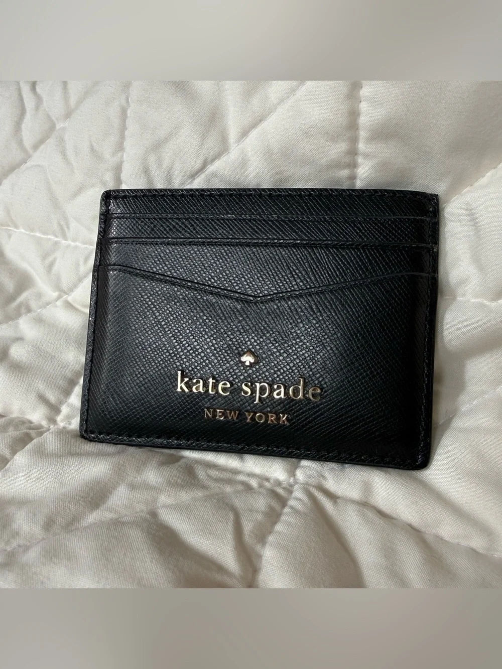 kate spade Black Saffiano Leather Card Case with Gold Logo